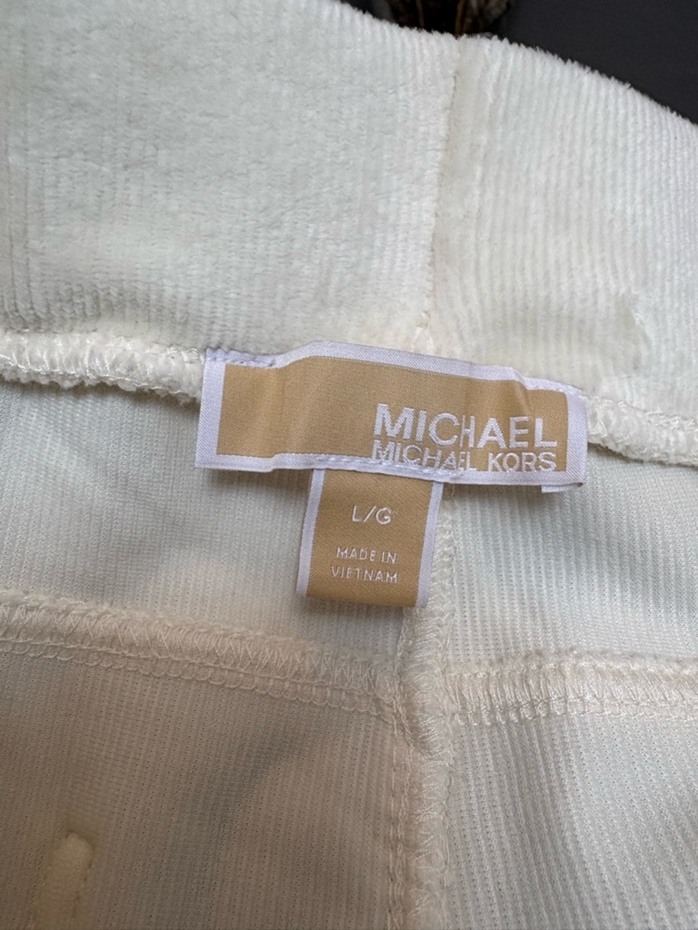 Michael Kors Bone Velour Pull On Straight Ankle Pants High Rise Stretch Large - Picture 7 of 8